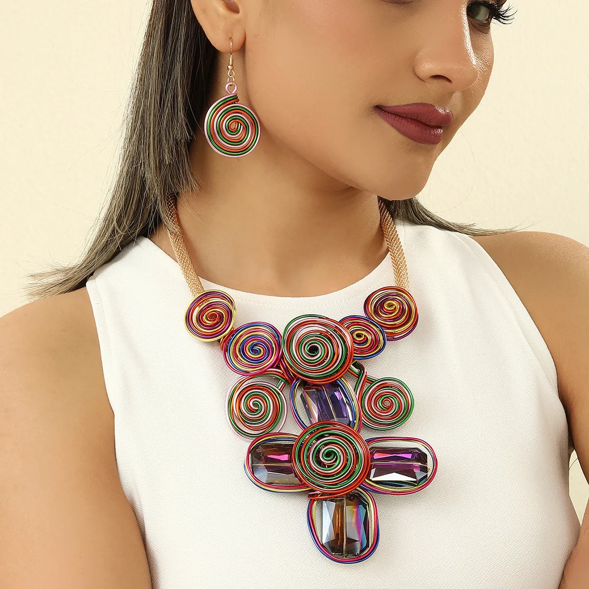 Exquisite Handcrafted Aluminum and Glass Necklace Set