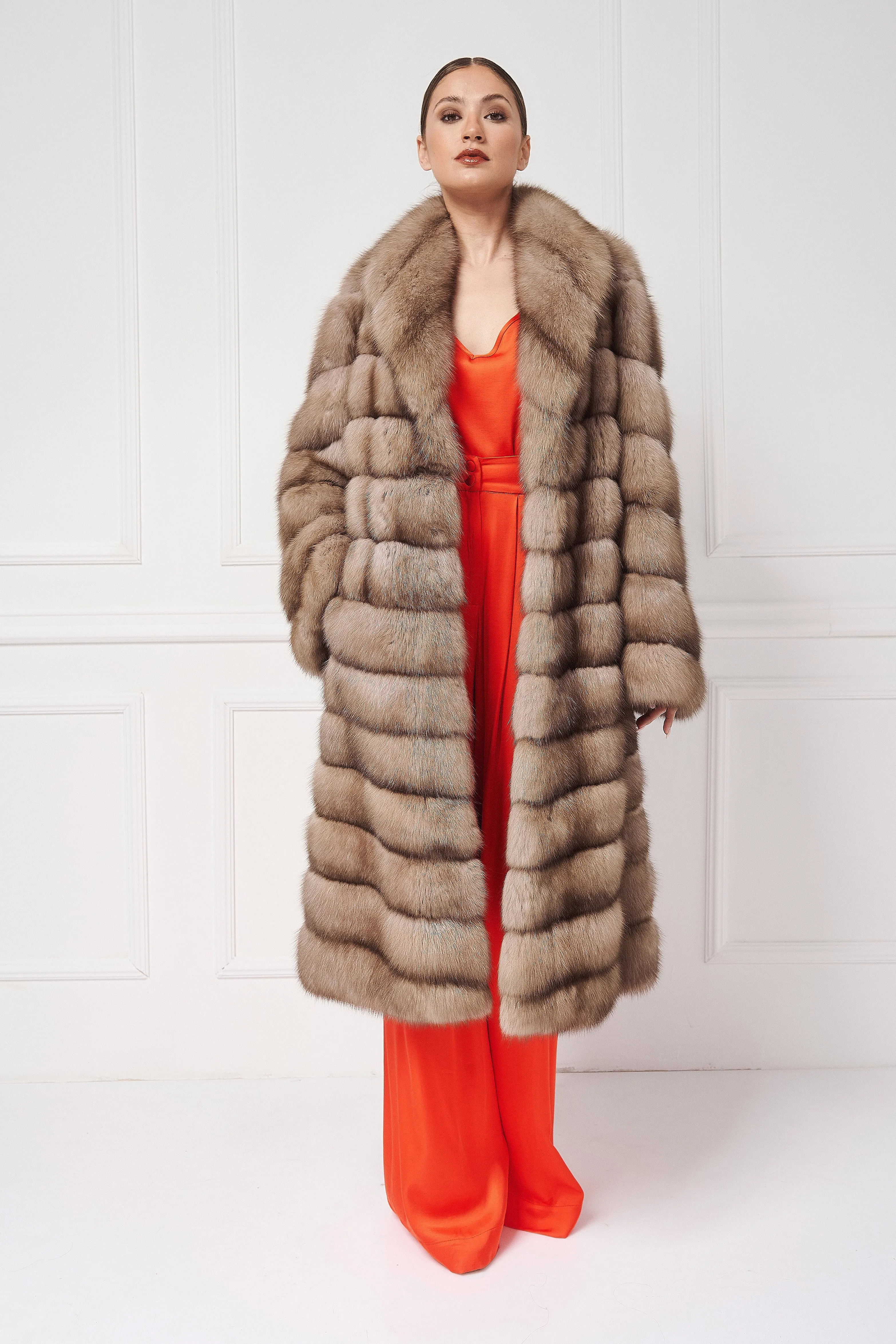 Exquisite Long Sable Coat with Lapels