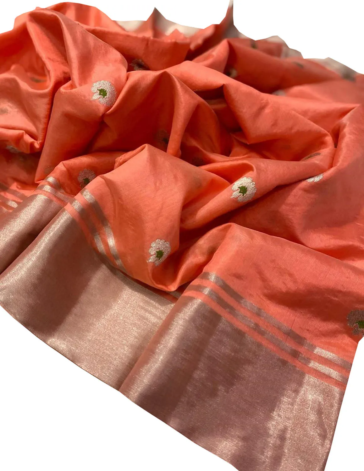 Exquisite Orange Chanderi Silk Saree - Handloom Beauty