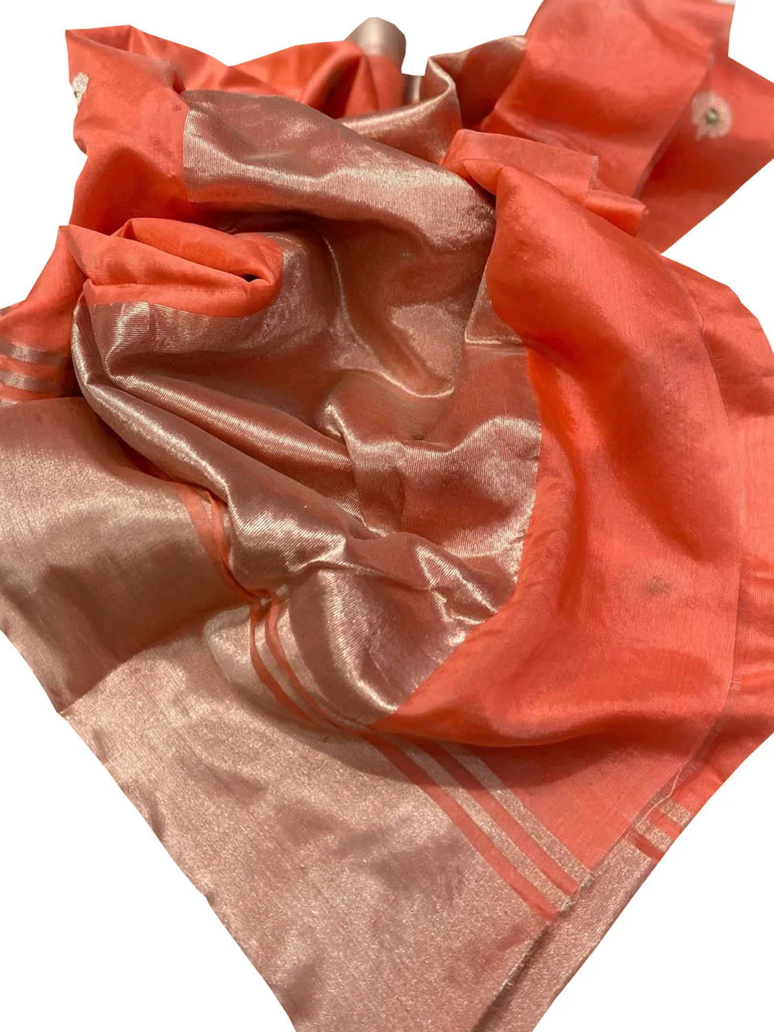 Exquisite Orange Chanderi Silk Saree - Handloom Beauty