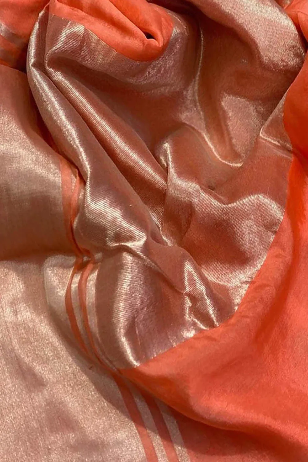 Exquisite Orange Chanderi Silk Saree - Handloom Beauty