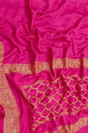Exquisite Pink Banarasi Handloom Mashru Satin Silk Saree