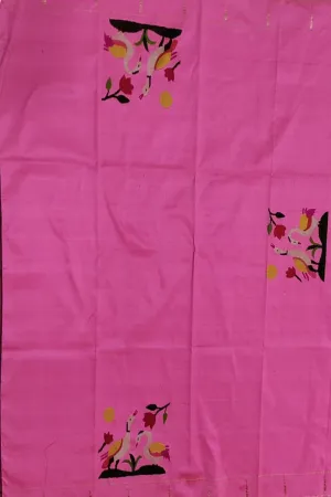Exquisite Pink Paithani Handloom Pure Silk Blouse Fabric