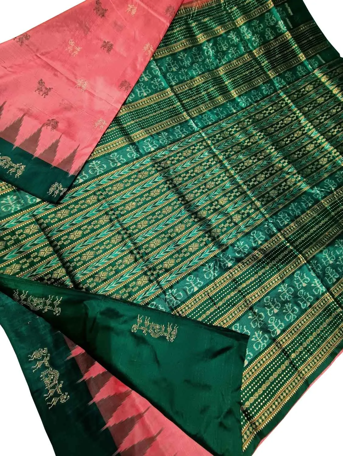 Exquisite Pink Sambalpuri Handloom Double Ikat Silk Saree