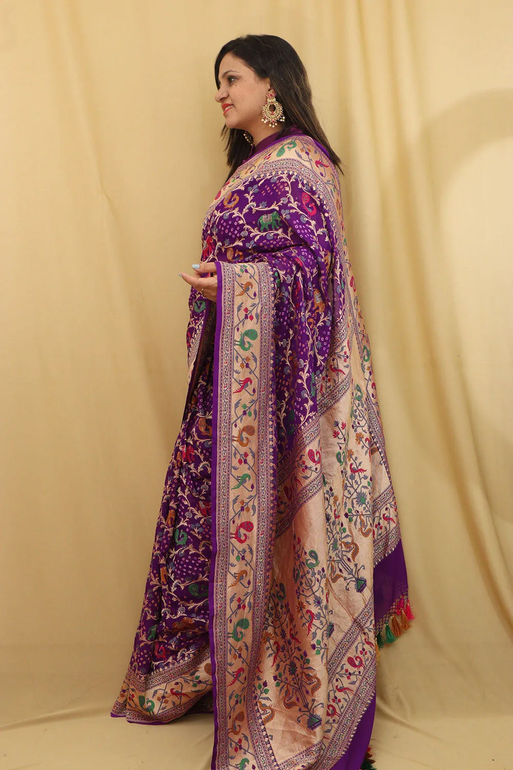 Exquisite Purple Banarasi Bandhani Georgette Saree
