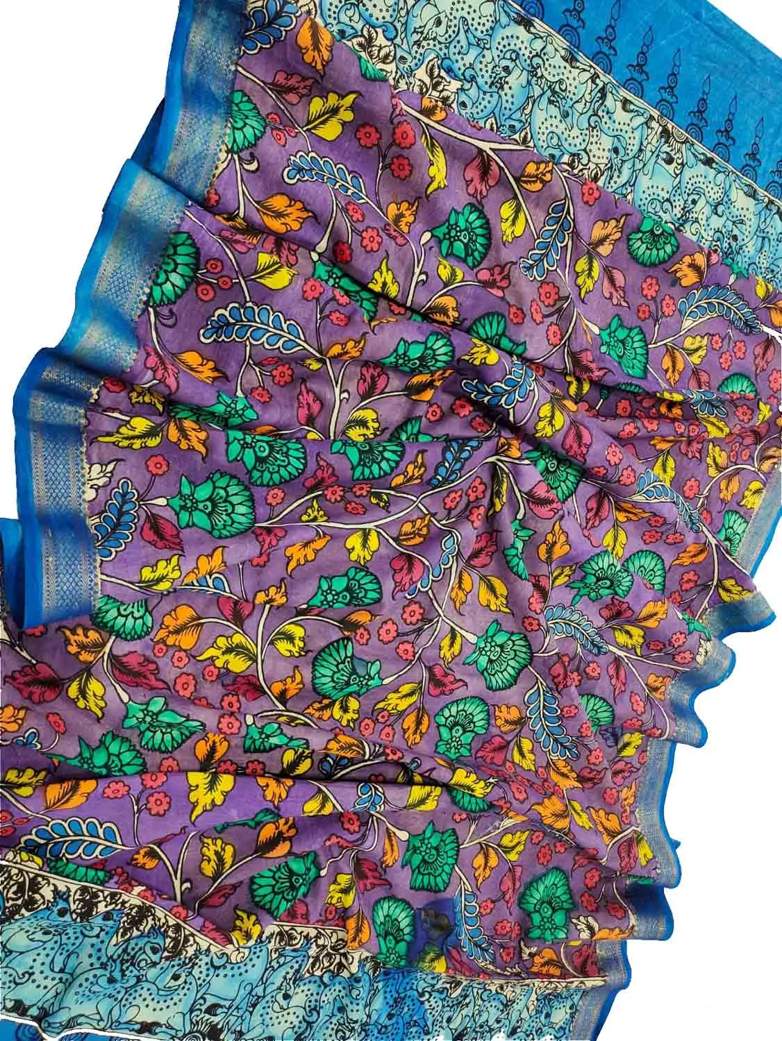 Exquisite Purple Kalamkari Hand Painted Cotton Dupatta