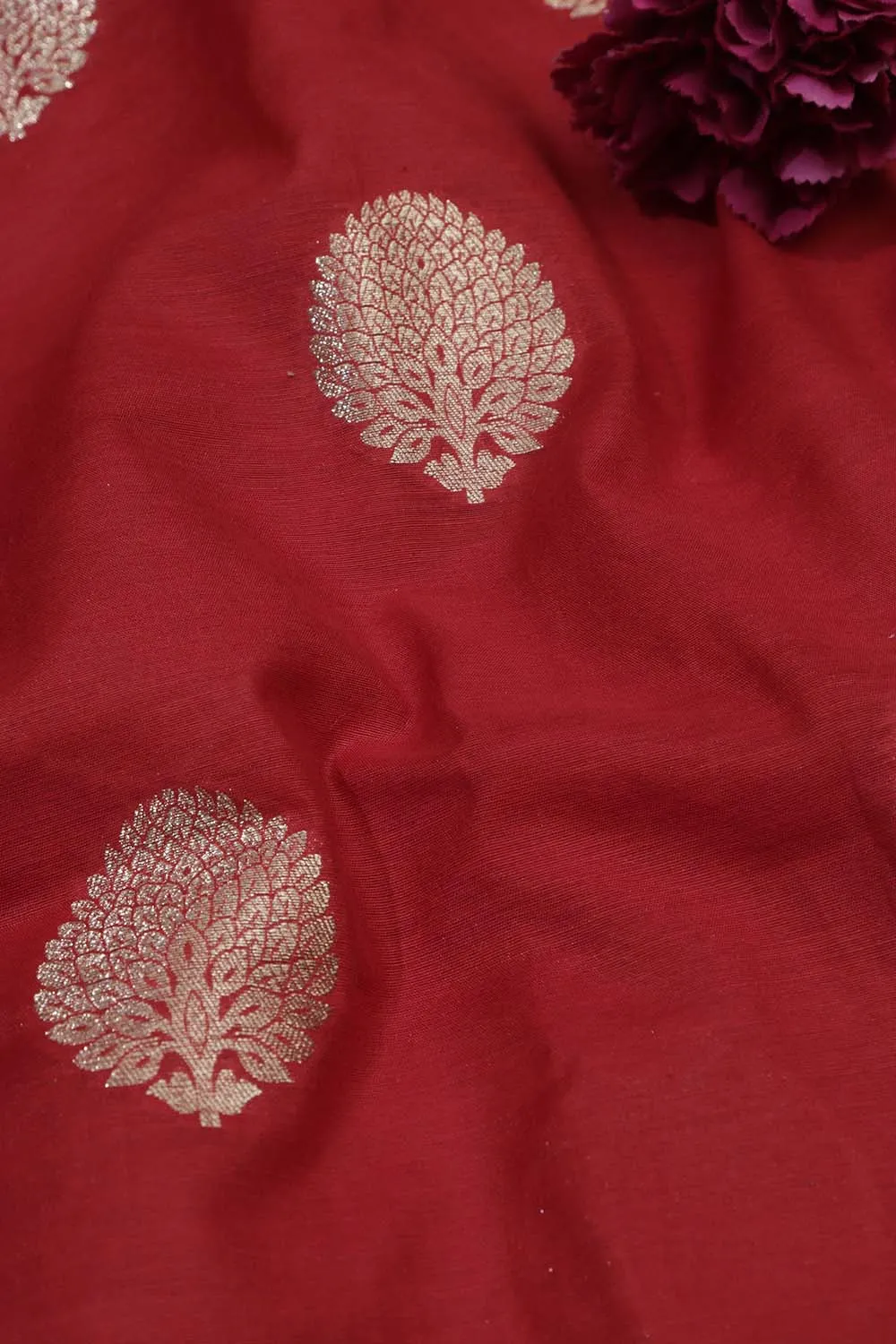 Exquisite Red Banarasi Chanderi Silk Fabric ( 0.5 Mtr )