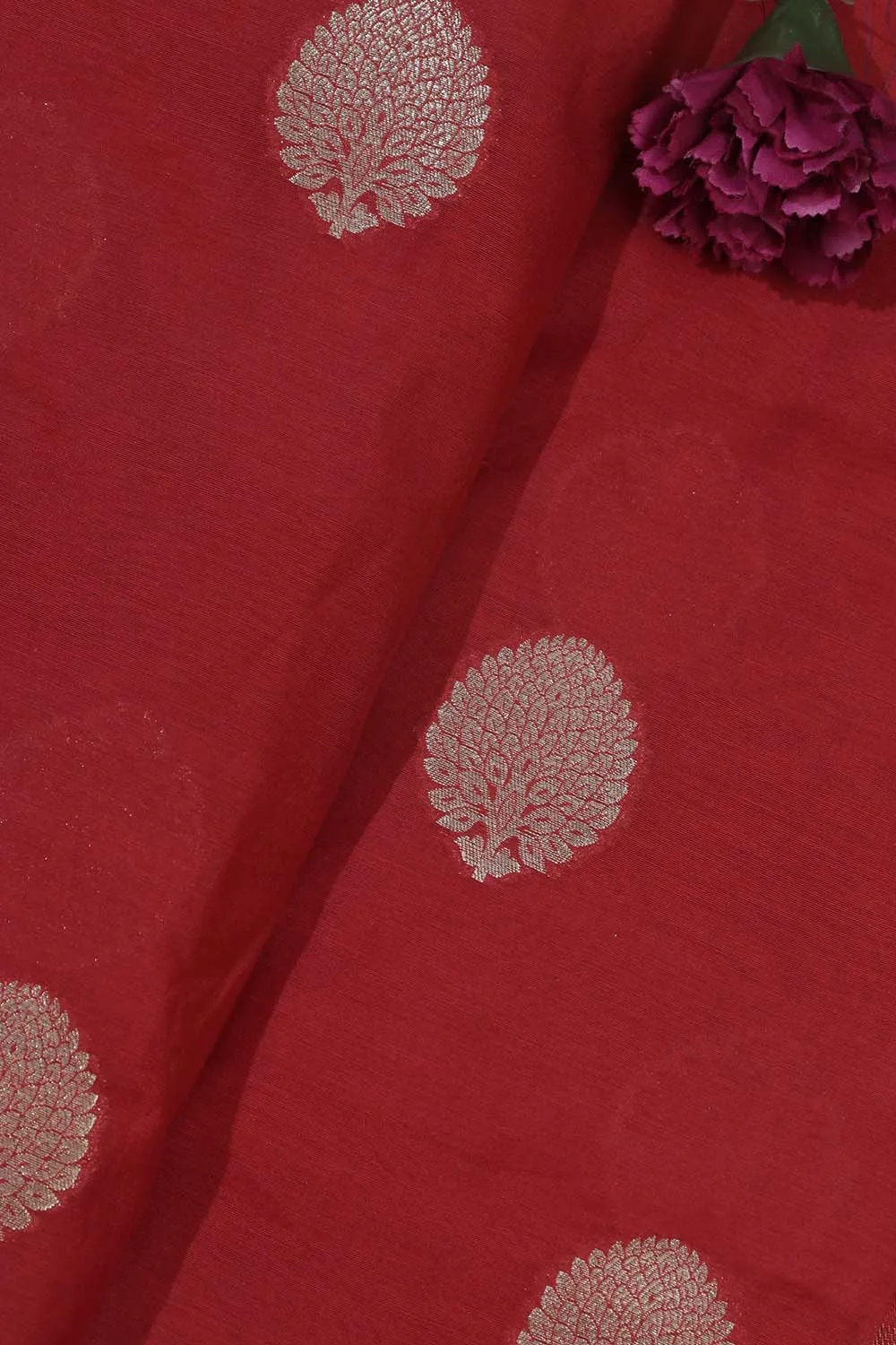 Exquisite Red Banarasi Chanderi Silk Fabric ( 0.5 Mtr )