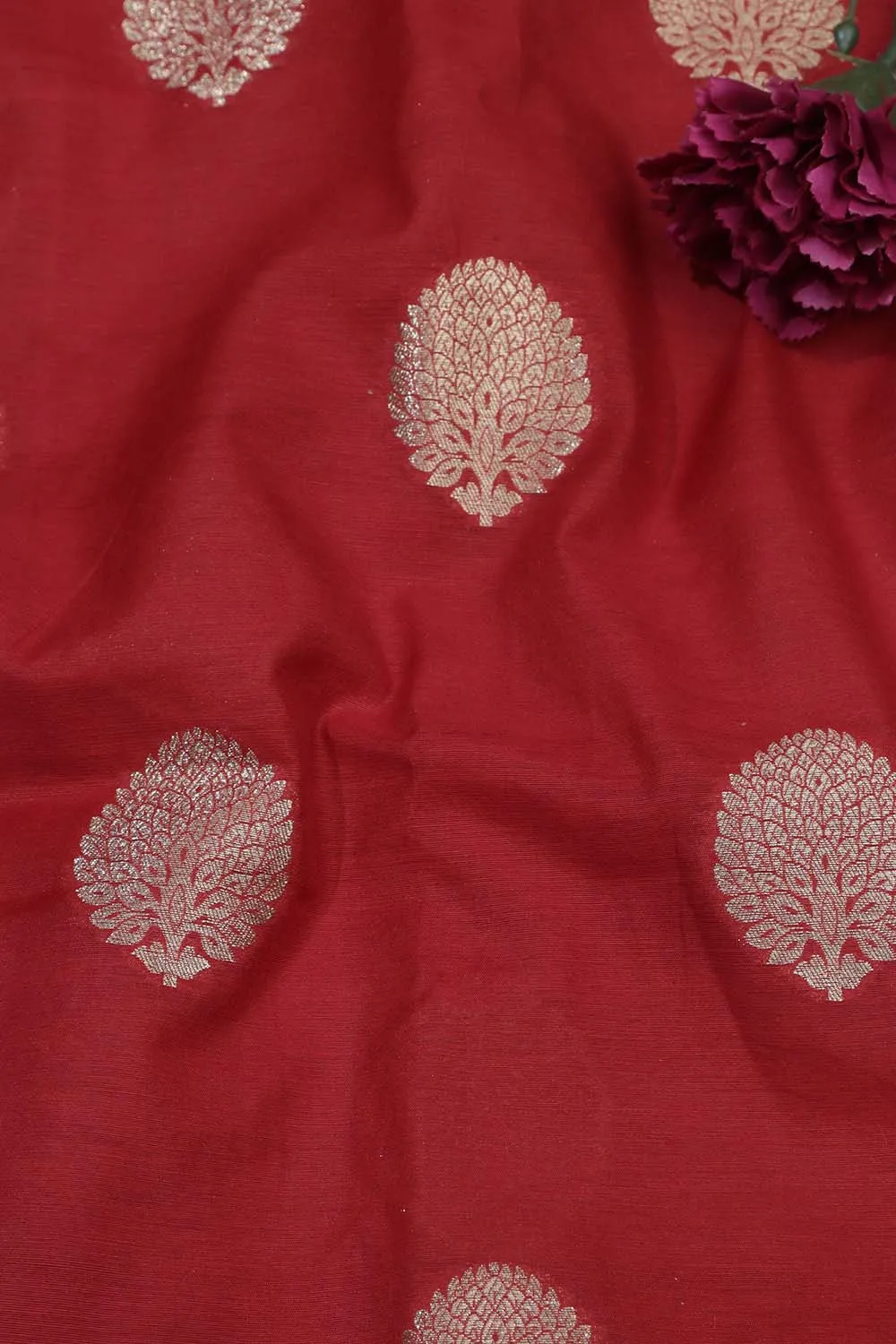Exquisite Red Banarasi Chanderi Silk Fabric ( 0.5 Mtr )