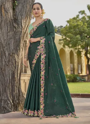 Exquisite Wedding Saree with Embroidery and Cut Work