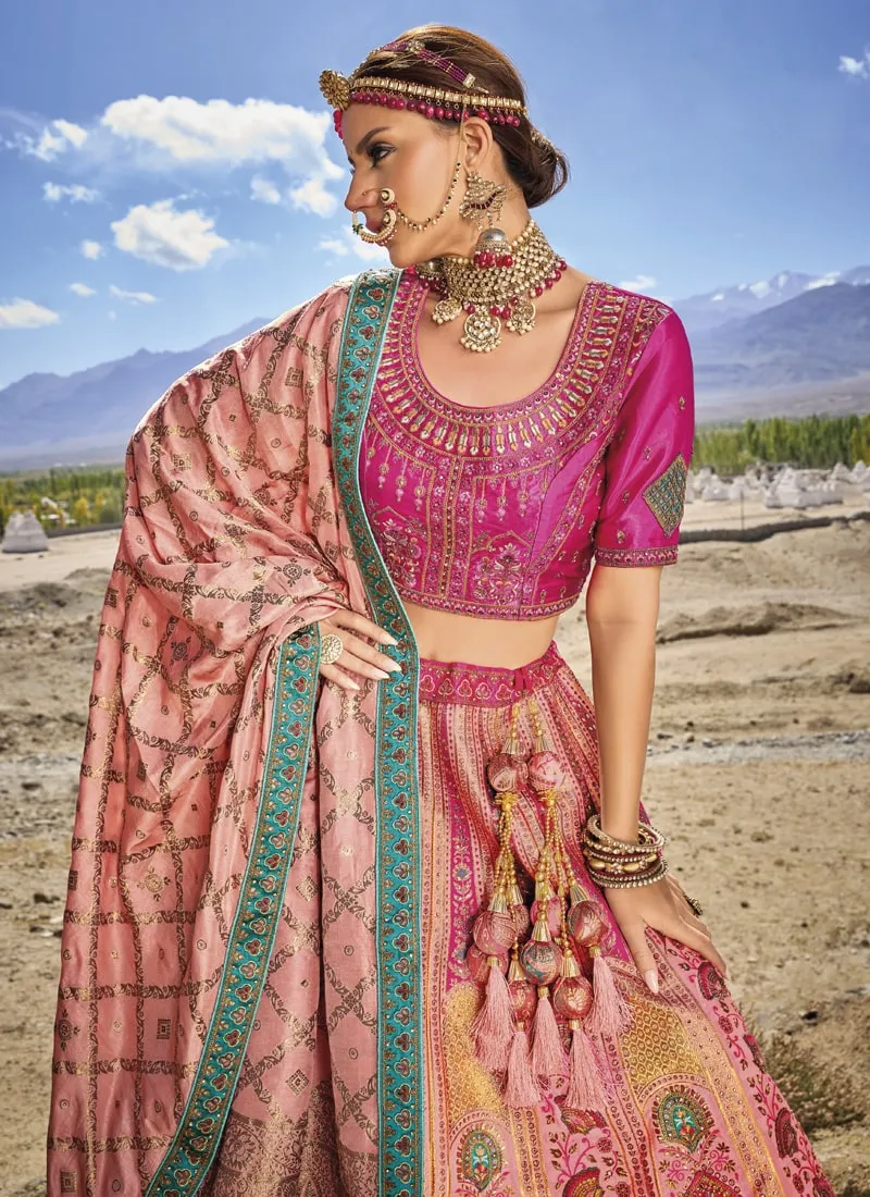 Fuchsia Pink Exquisite Banarasi Silk Jacquard Wedding Lehenga