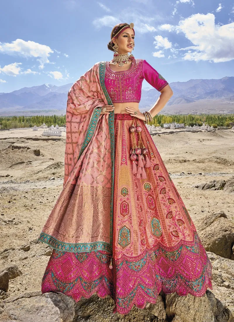 Fuchsia Pink Exquisite Banarasi Silk Jacquard Wedding Lehenga