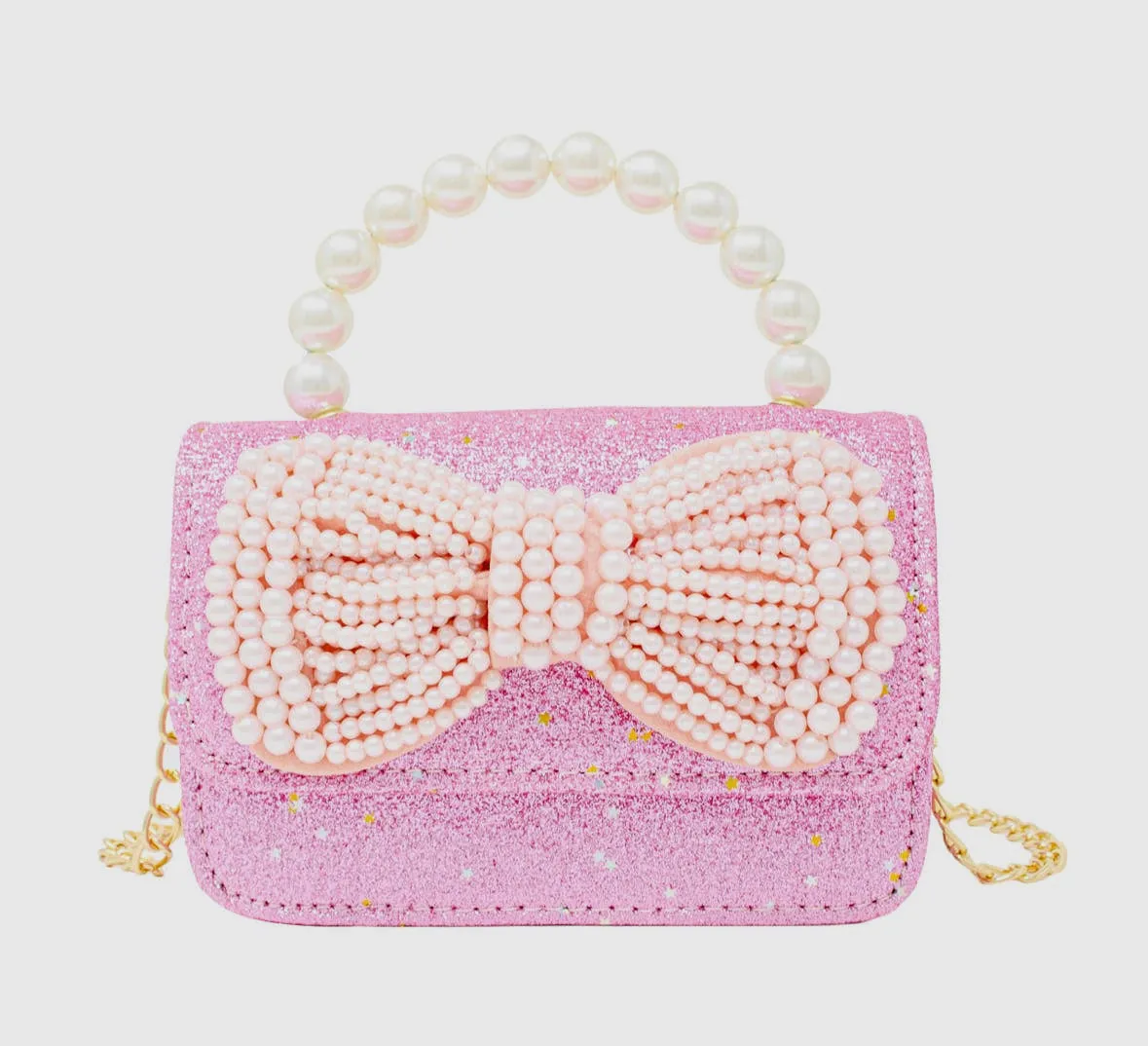 Glitter Pearl Handle Bow Handbag