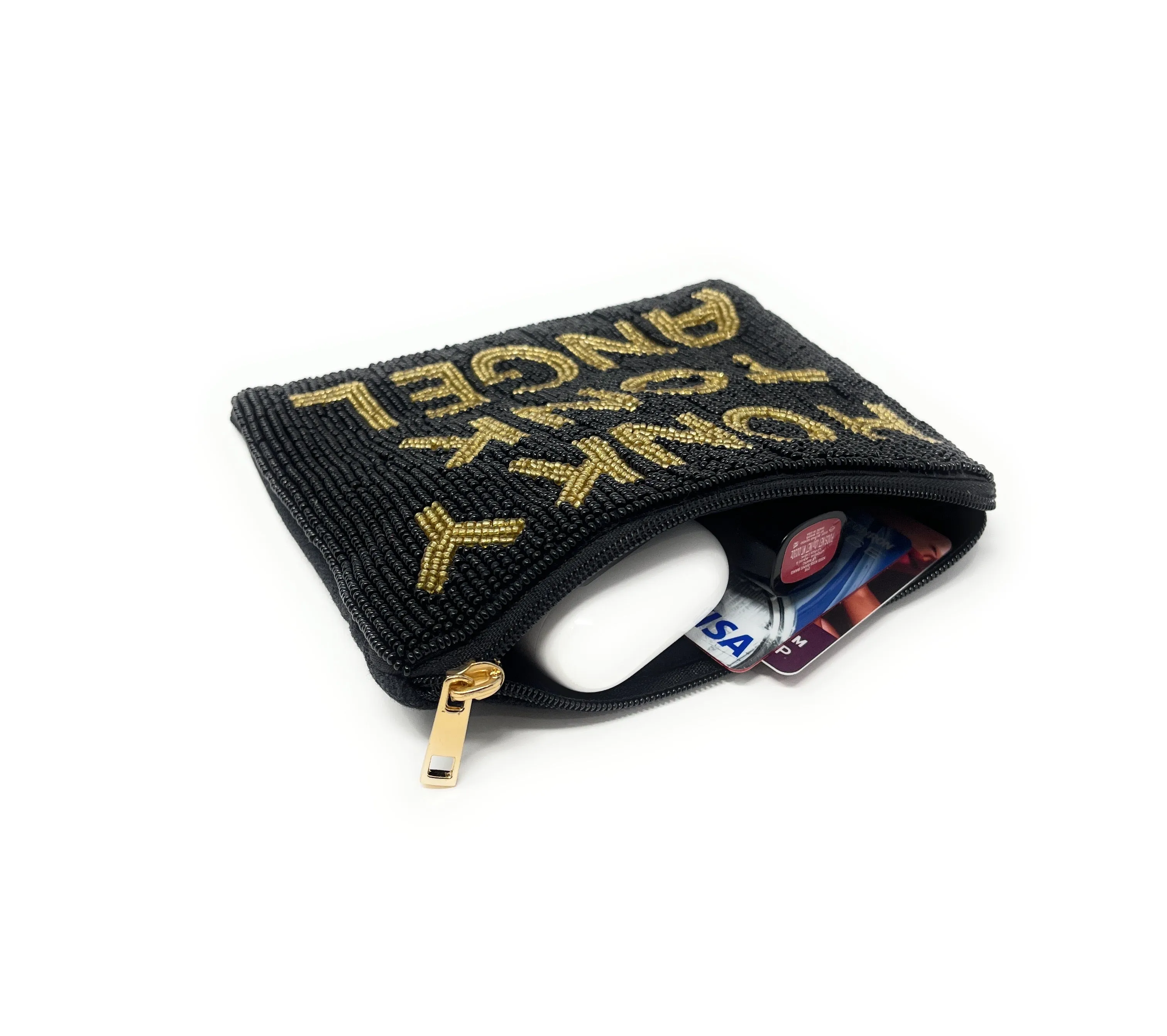 Gold Black Beaded Coin Purse