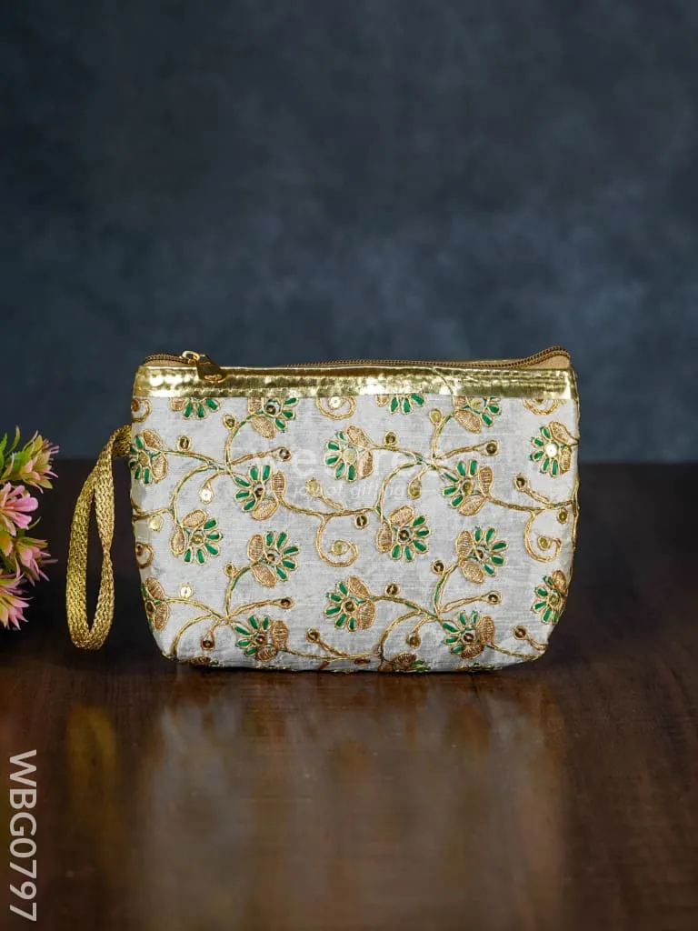Golden Floral Embroidered Purse - WBG0797