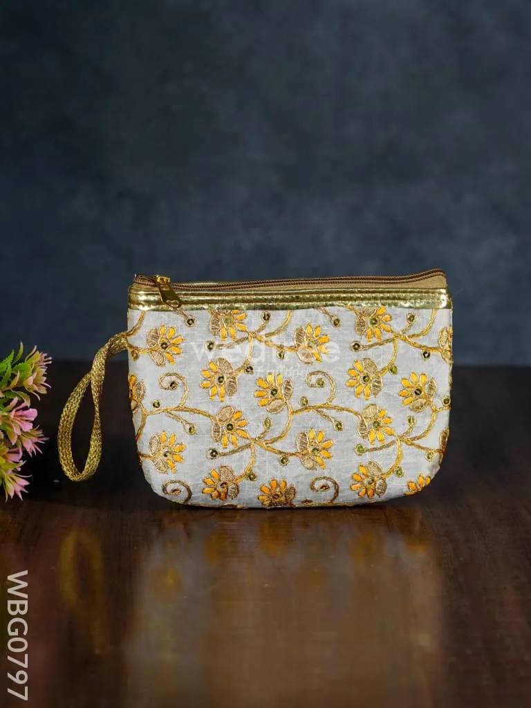 Golden Floral Embroidered Purse - WBG0797