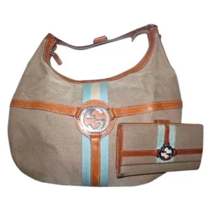 Gucci Britt Xl Shades Of Beige And Blue Canvas Leather Hobo Bag