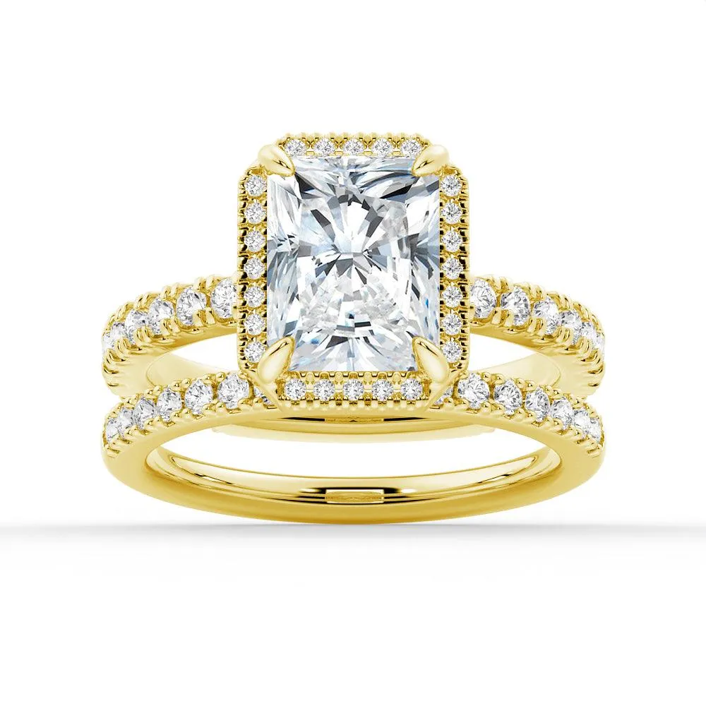 Half Eternity Radiant Cut Halo Engagement Ring