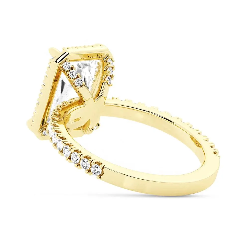 Half Eternity Radiant Cut Halo Engagement Ring