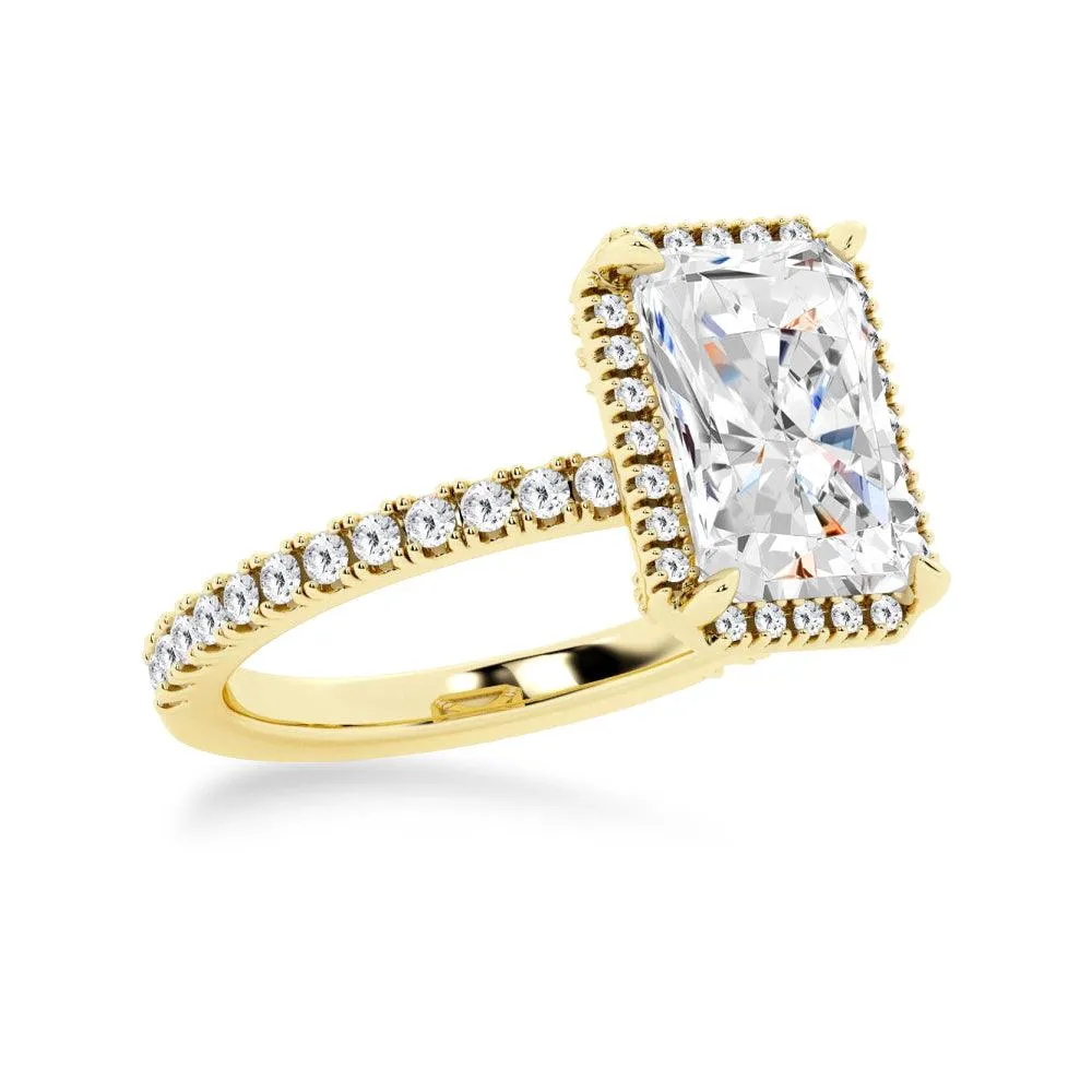 Half Eternity Radiant Cut Halo Engagement Ring