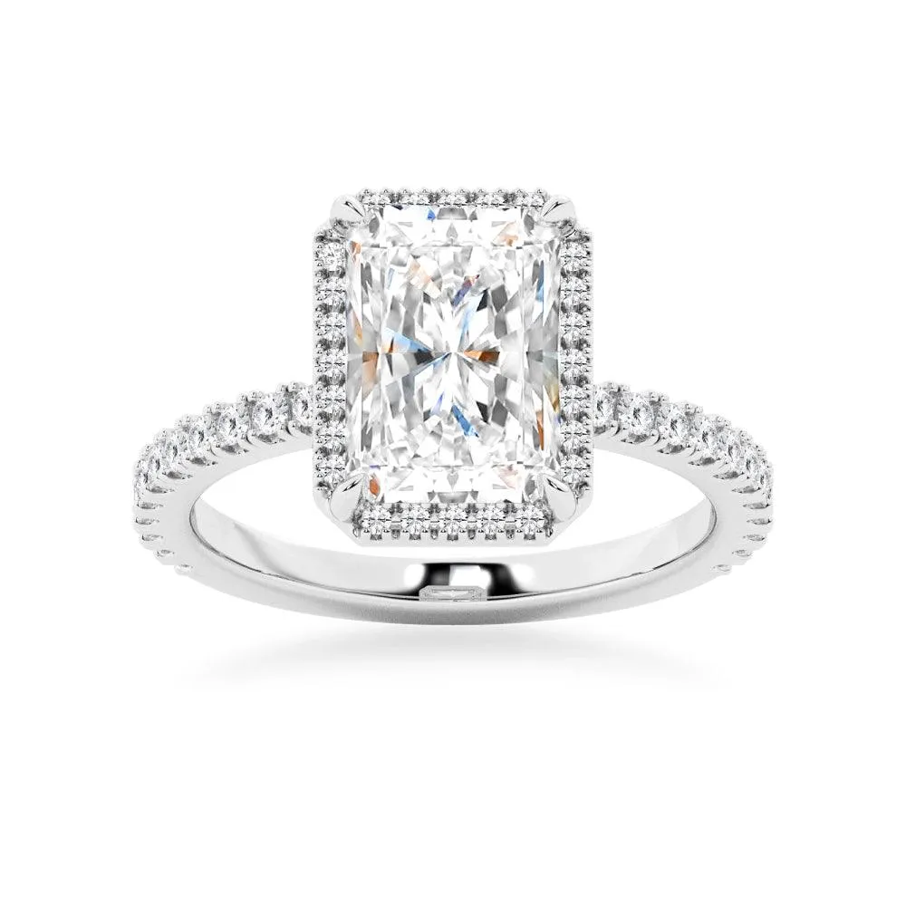 Half Eternity Radiant Cut Halo Engagement Ring