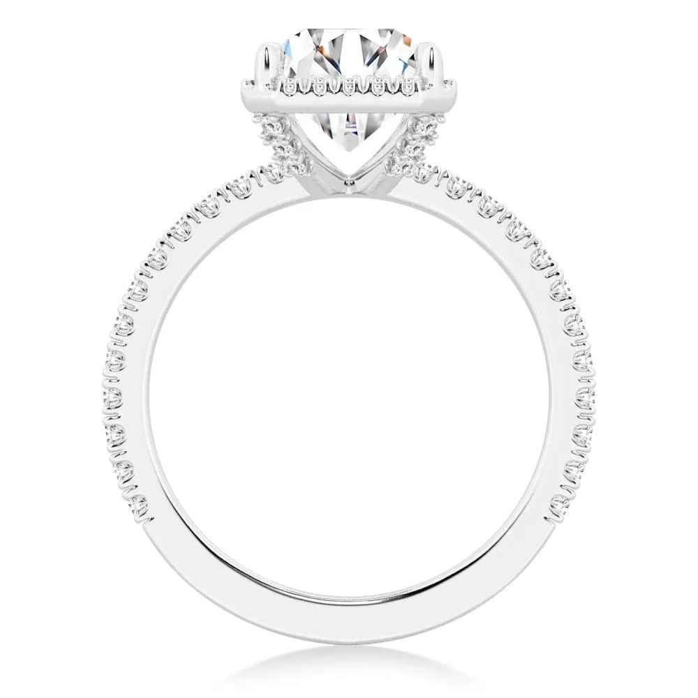Half Eternity Radiant Cut Halo Engagement Ring
