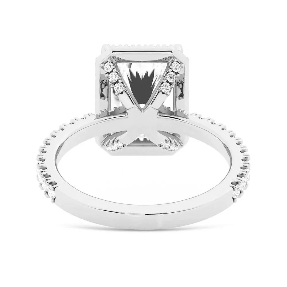Half Eternity Radiant Cut Halo Engagement Ring