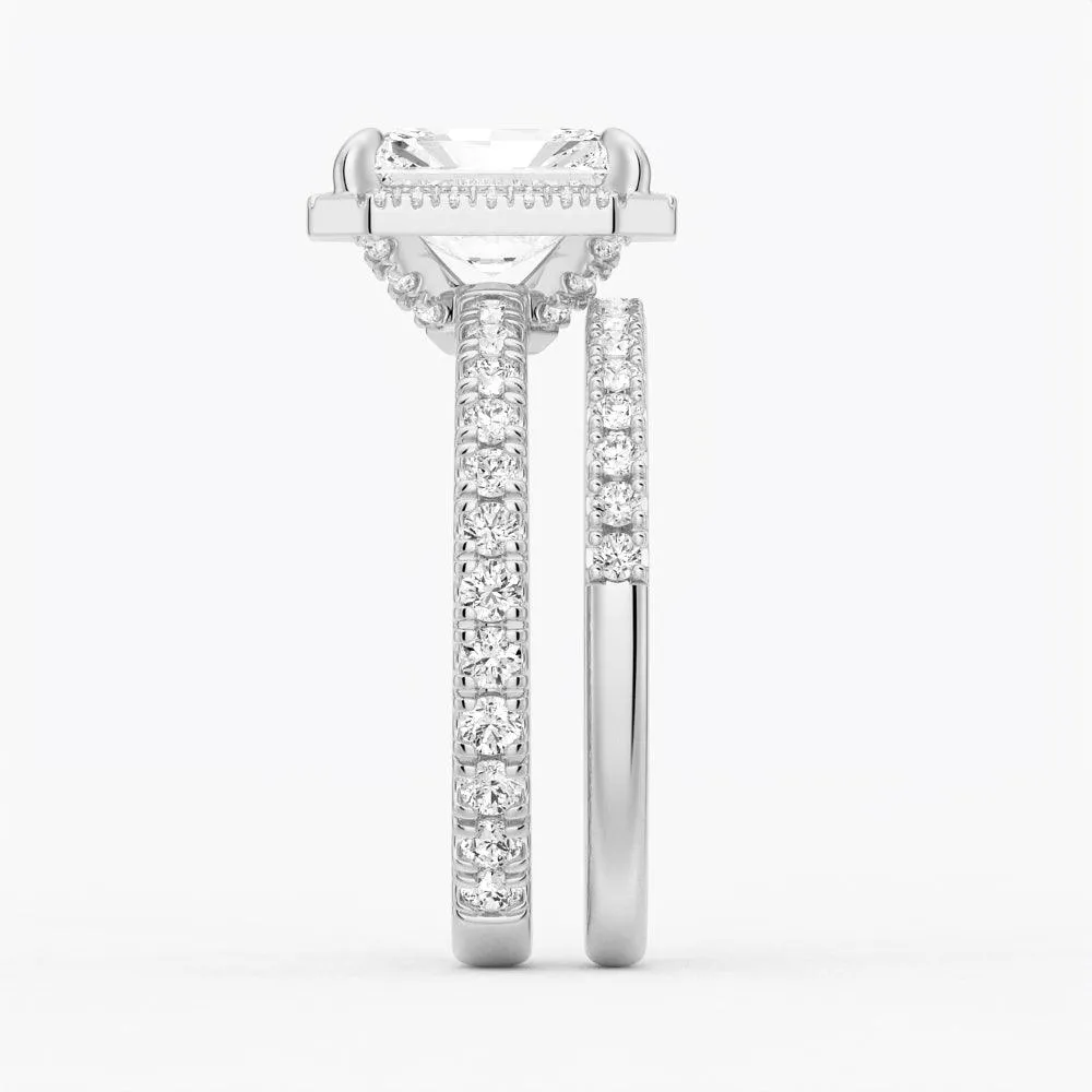 Half Eternity Radiant Cut Halo Engagement Ring