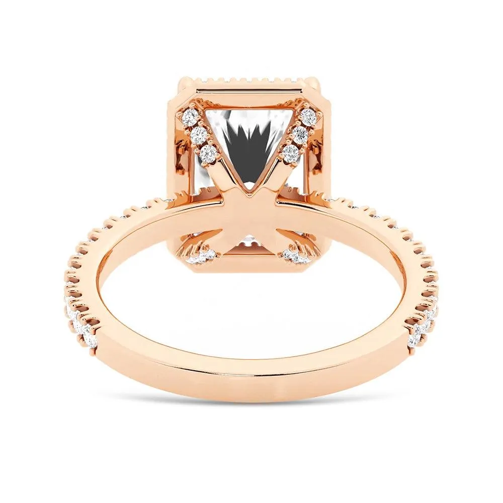 Half Eternity Radiant Cut Halo Engagement Ring