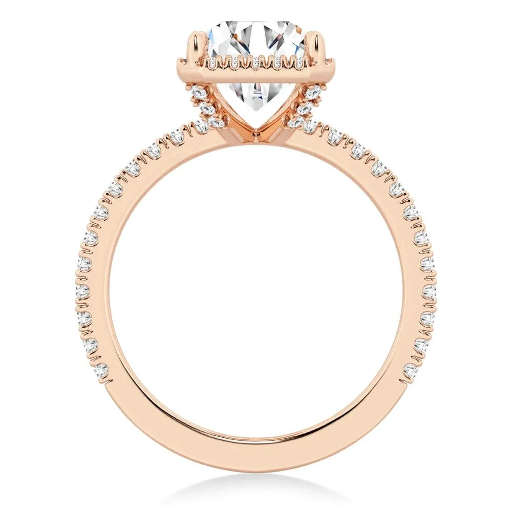 Half Eternity Radiant Cut Halo Engagement Ring