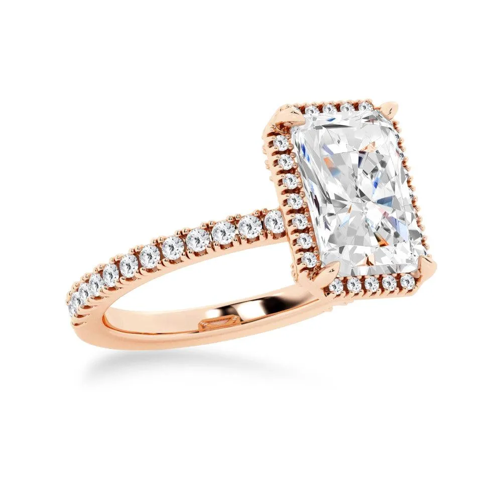 Half Eternity Radiant Cut Halo Engagement Ring