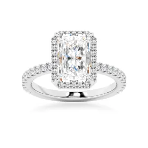 Half Eternity Radiant Cut Halo Engagement Ring