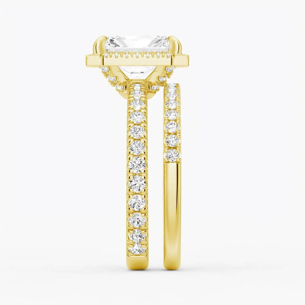 Half Eternity Radiant Cut Halo Engagement Ring