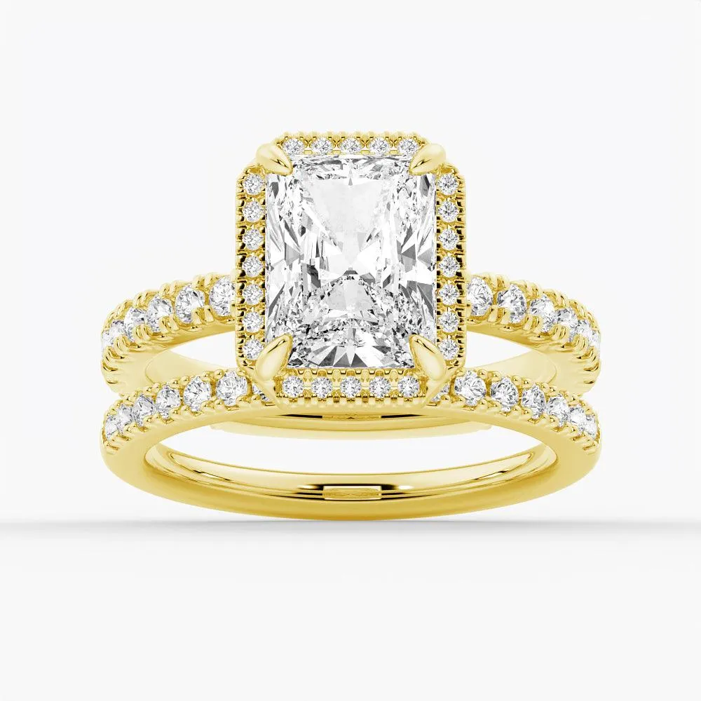 Half Eternity Radiant Cut Halo Engagement Ring
