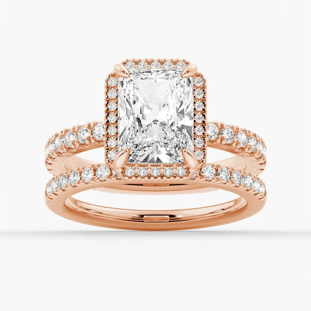Half Eternity Radiant Cut Halo Engagement Ring