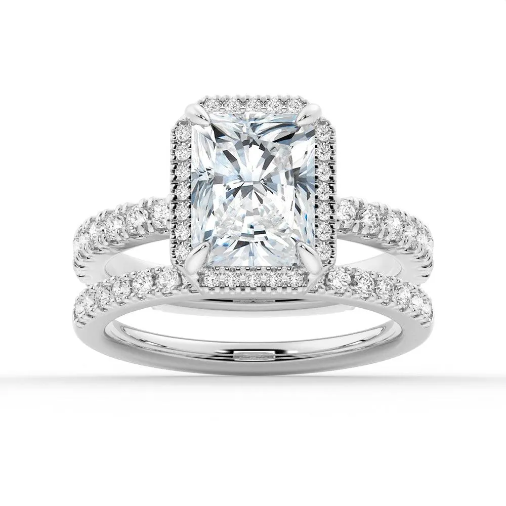 Half Eternity Radiant Cut Halo Engagement Ring