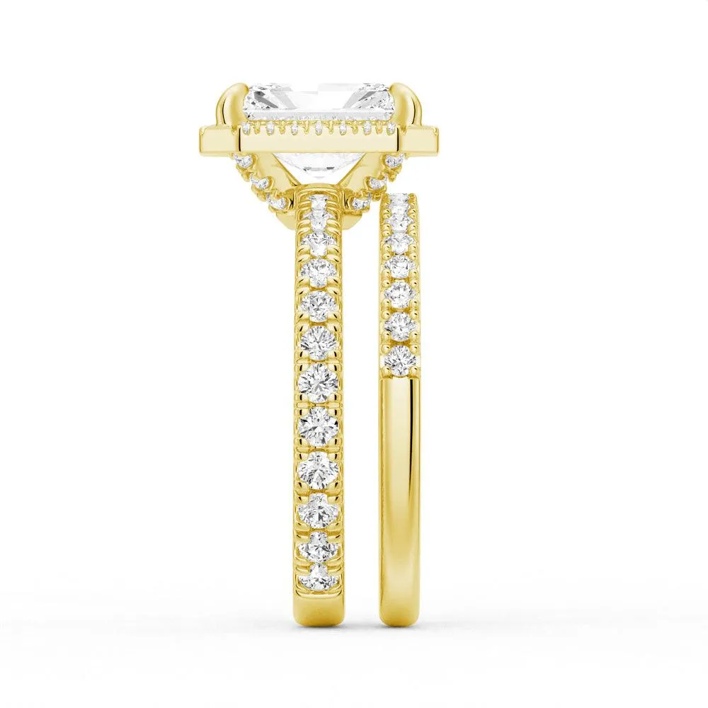 Half Eternity Radiant Cut Halo Engagement Ring