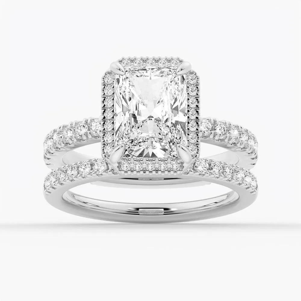 Half Eternity Radiant Cut Halo Engagement Ring