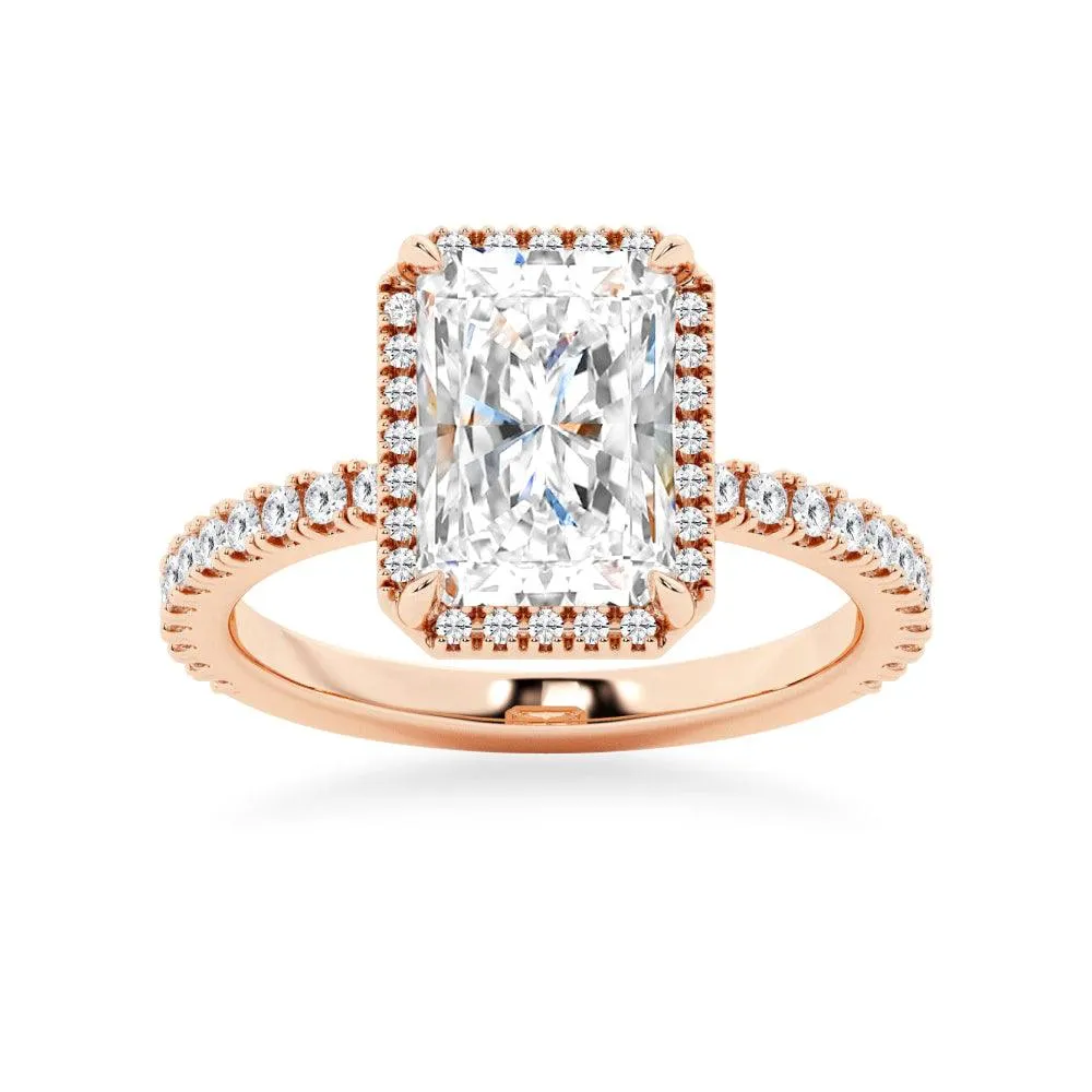 Half Eternity Radiant Cut Halo Engagement Ring