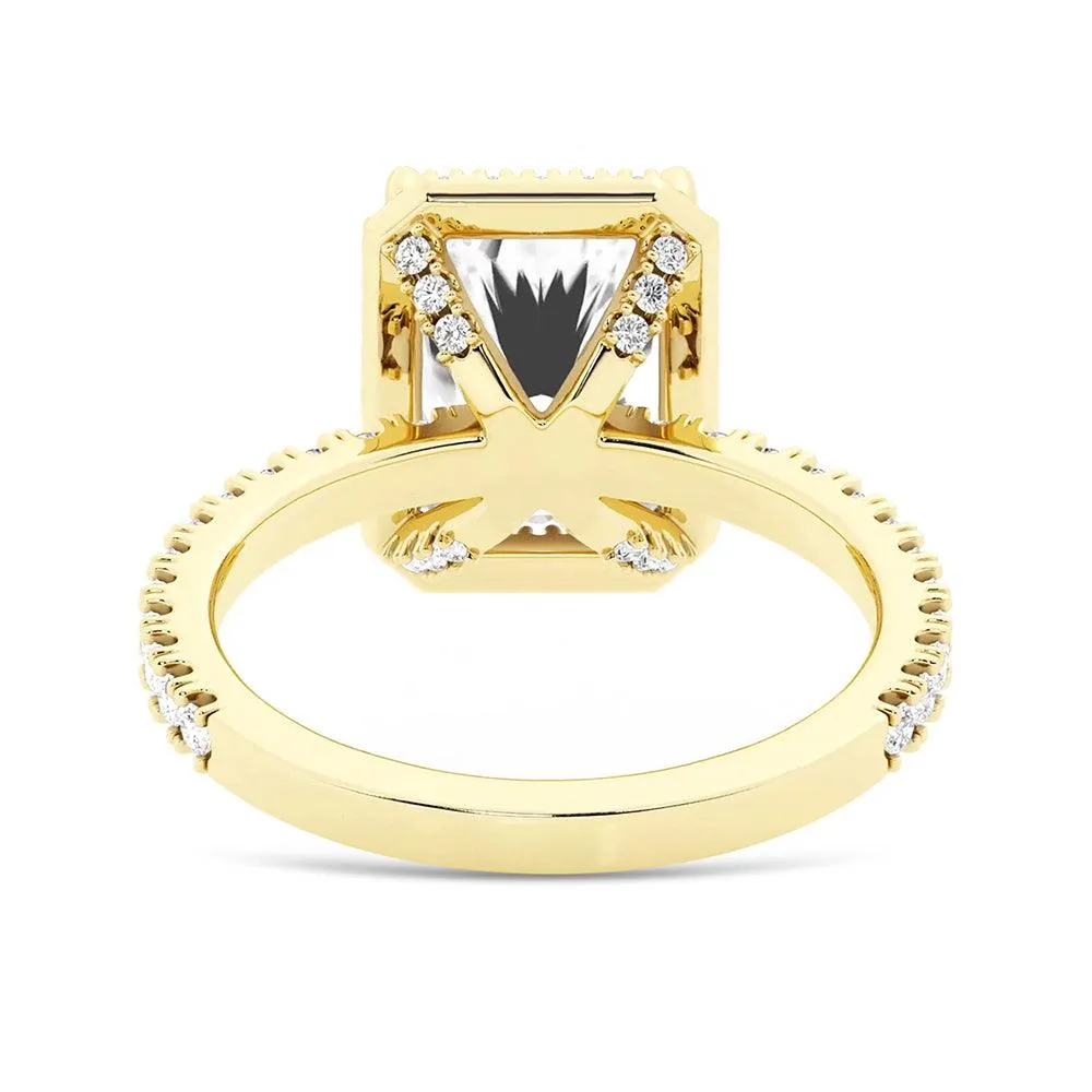 Half Eternity Radiant Cut Halo Engagement Ring