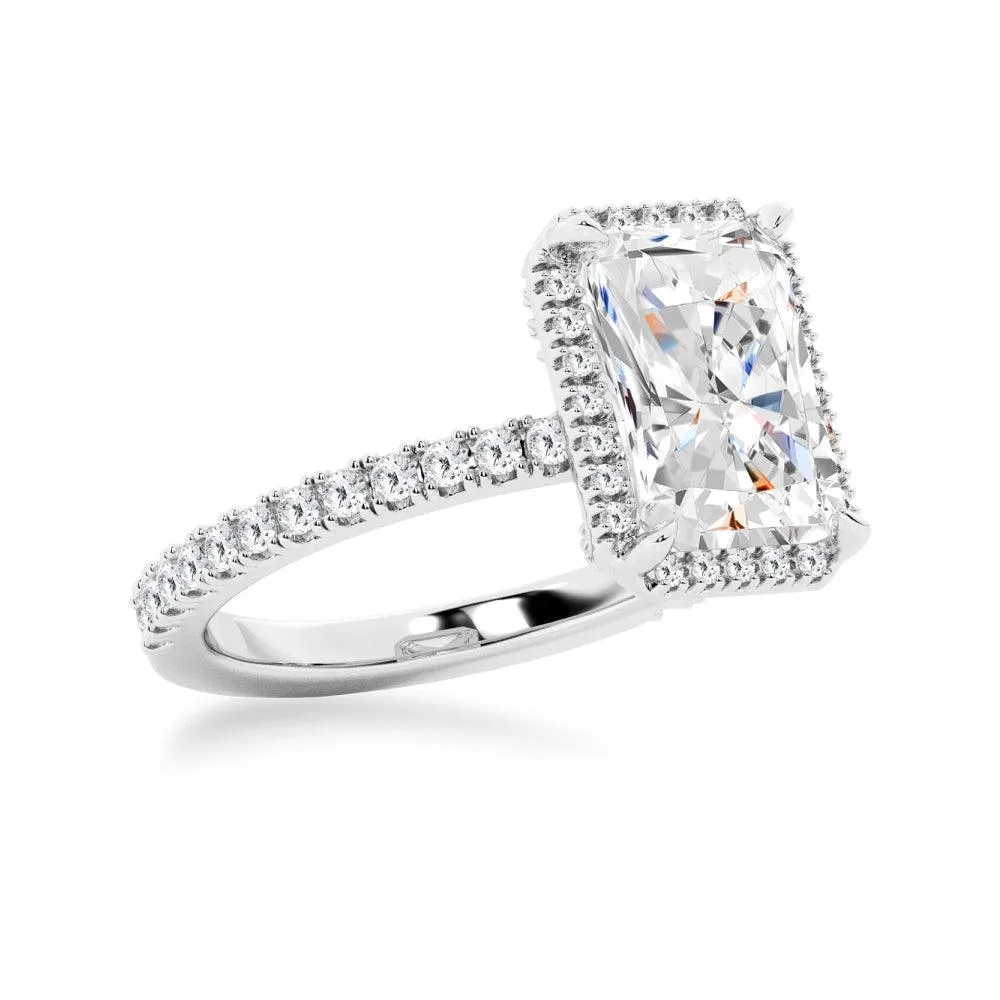 Half Eternity Radiant Cut Halo Engagement Ring