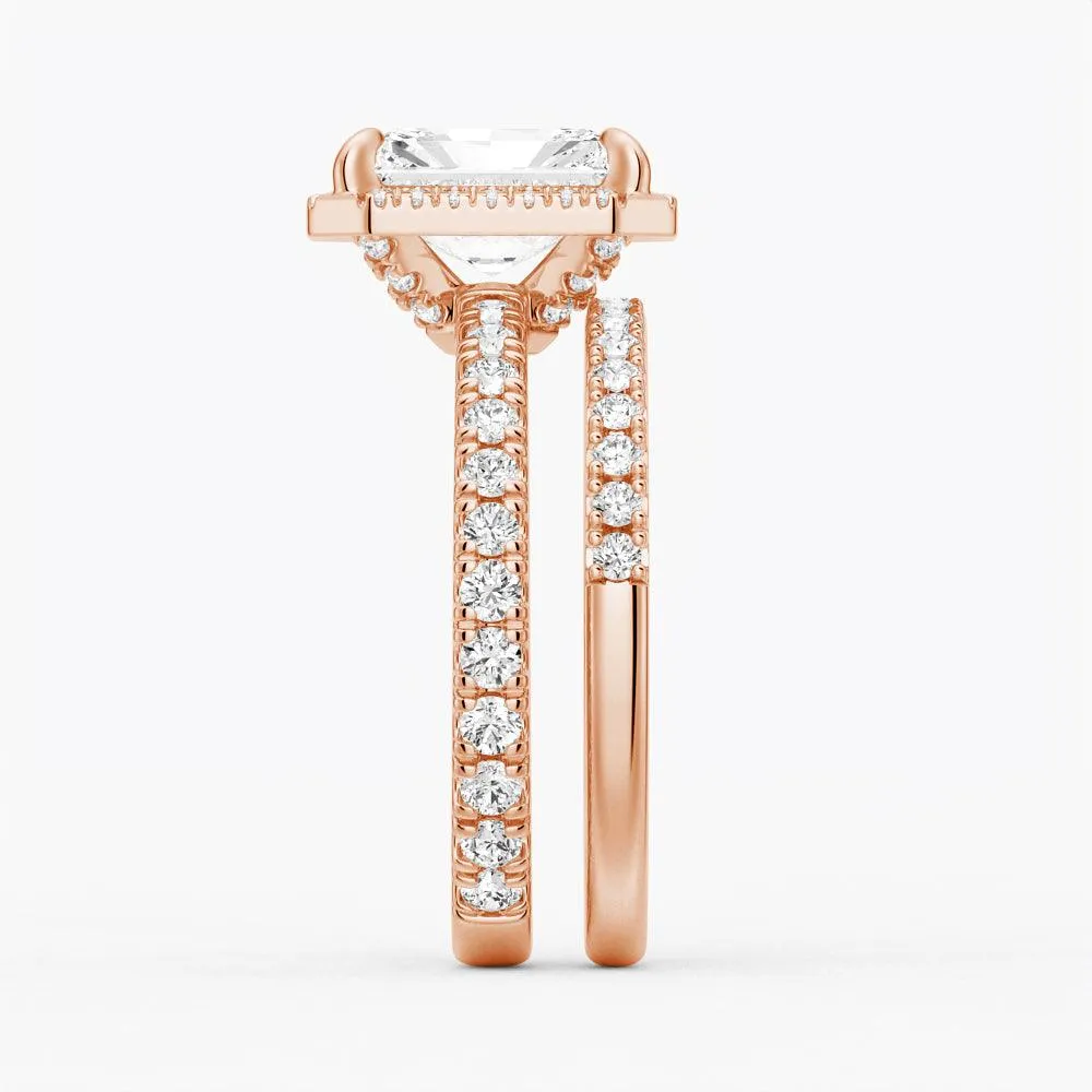 Half Eternity Radiant Cut Halo Engagement Ring