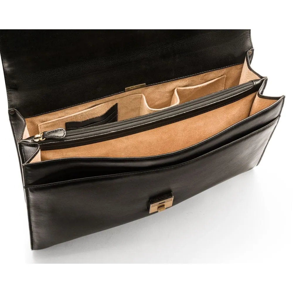 Hampton Leather Trolley Sleeve Briefcase - Black