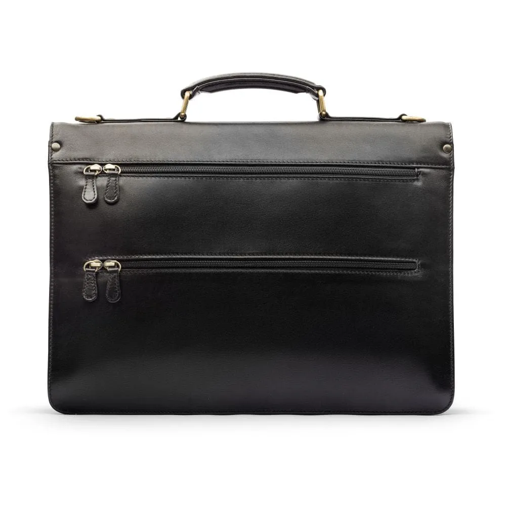 Hampton Leather Trolley Sleeve Briefcase - Black