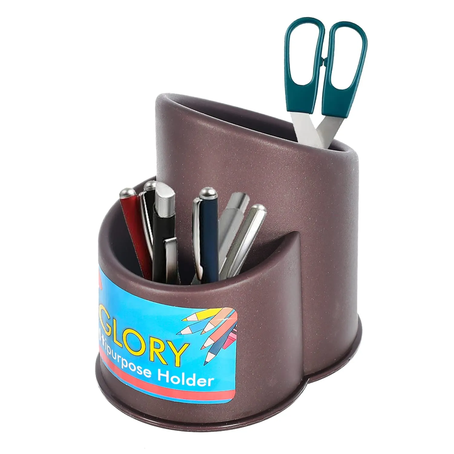 Heart Home 2 Section Multipurpose Plastic Stand, Holder, Organizer For Stationary, Cutlery, Cosmetics (Black)-46HH0411