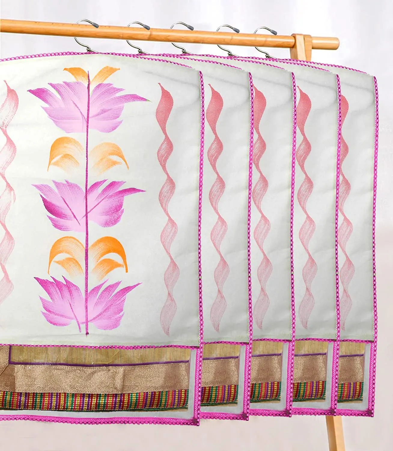 Heart Home Non Woven Hanging Saree Cover, Wardrobe Organizer, Closet Organizer, Saree & Garments Protector Cover With 1 Zipper Compartment on Back Side- Pack of 6 (Pink)-HS_38_HEARTH21521