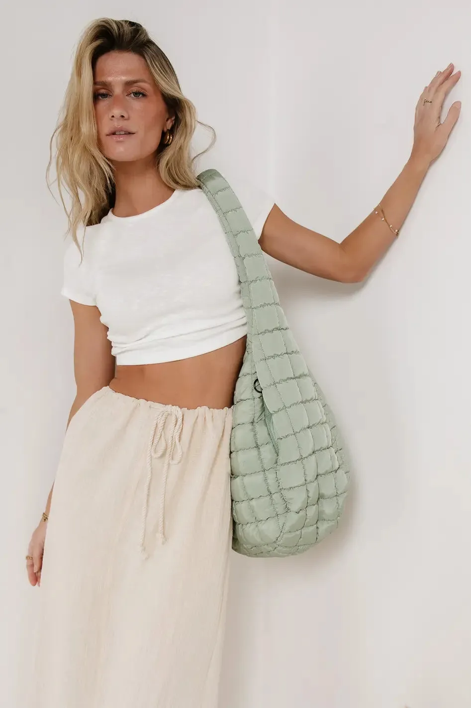 Kiera Quilted Tote Bag in Seafoam