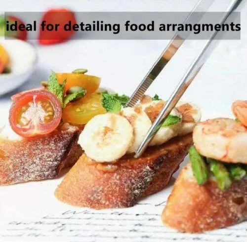 Kitchen Tweezers Stainless Steel Food Tongs Straight Serrated Tips 4.5" (11cm) Tweezers for Home & Commercial Kitchens