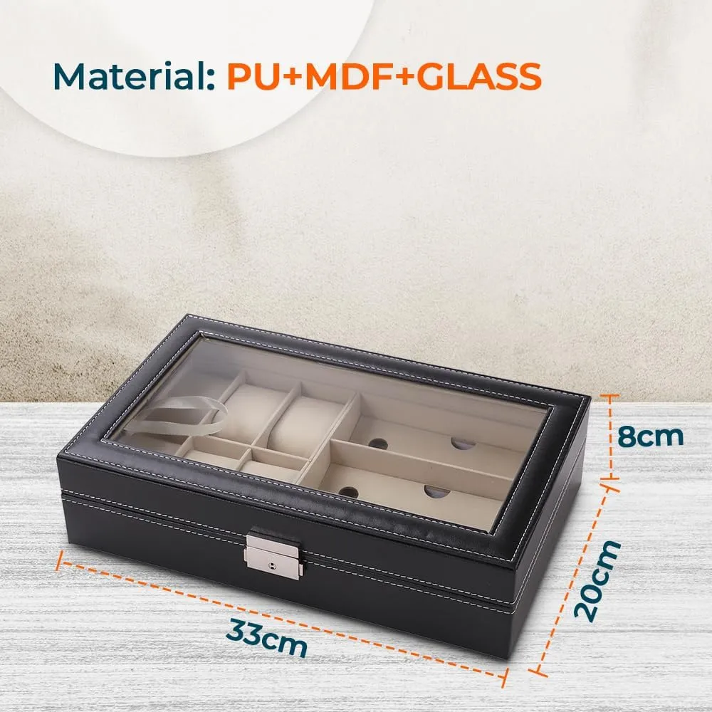 Kuber Industries 6 Slot Watch Storage Box With 3 Slot Glasses organizer|Black|Pack of 5|
