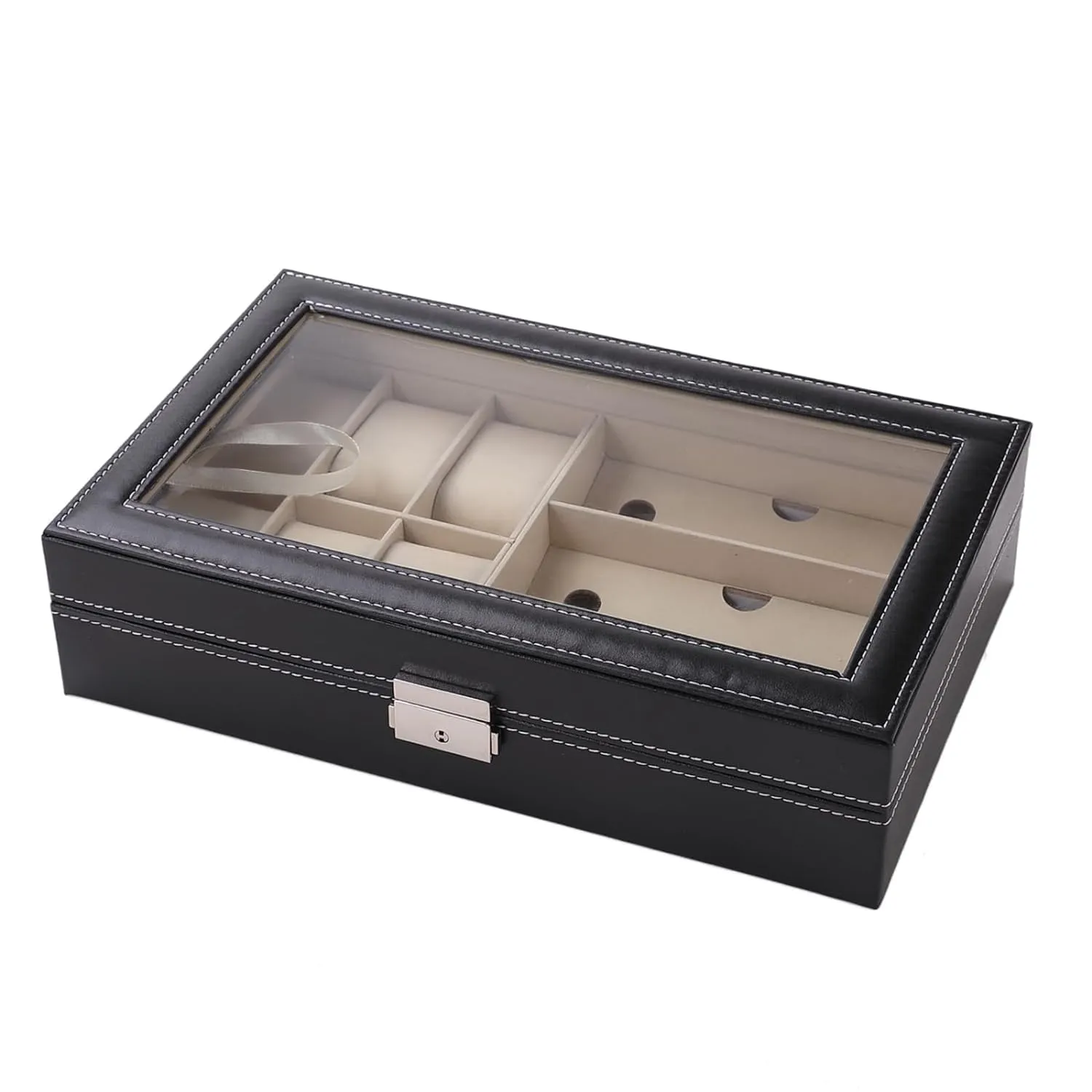 Kuber Industries 6 Slot Watch Storage Box With 3 Slot Glasses organizer|Black|Pack of 5|